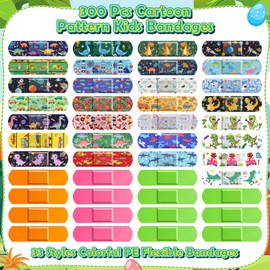 Sublaga 300Pcs Adhesive Bandages, 33 Styles Kids Cartoon Bandages Adhesive Flexible Colorful Bandages Cute Cartoon Bandages for Boys Waterproof Breathable Bandages Protect Scrapes | Sublaga