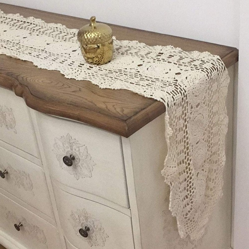 KEPSWET 100% Cotton Handmade Crochet Lace Oval Table Runner Olive