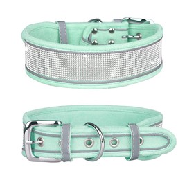 Yiwong Rhinestone Dog Collars for Medium and Large Dogs, Adjustable Suede Dog Collar, Reflective Large Dog Collar