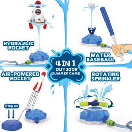 4-in-1 Sprinkler Rocket Launcher for Kids, Outdoor Water Sprinkler Baseball Toy for Kids, DIY Summer Garden Lawn Toys & Birthday Gift for Girls Boys Age 3 4 5 6 7 8-13 Years Old