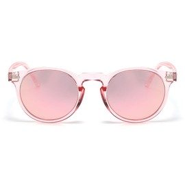 Gleyemor Kids Polarized Cute Round Sunglasses for Kids Girls Boys Age 3-8 (Pink/Pink Mirror)