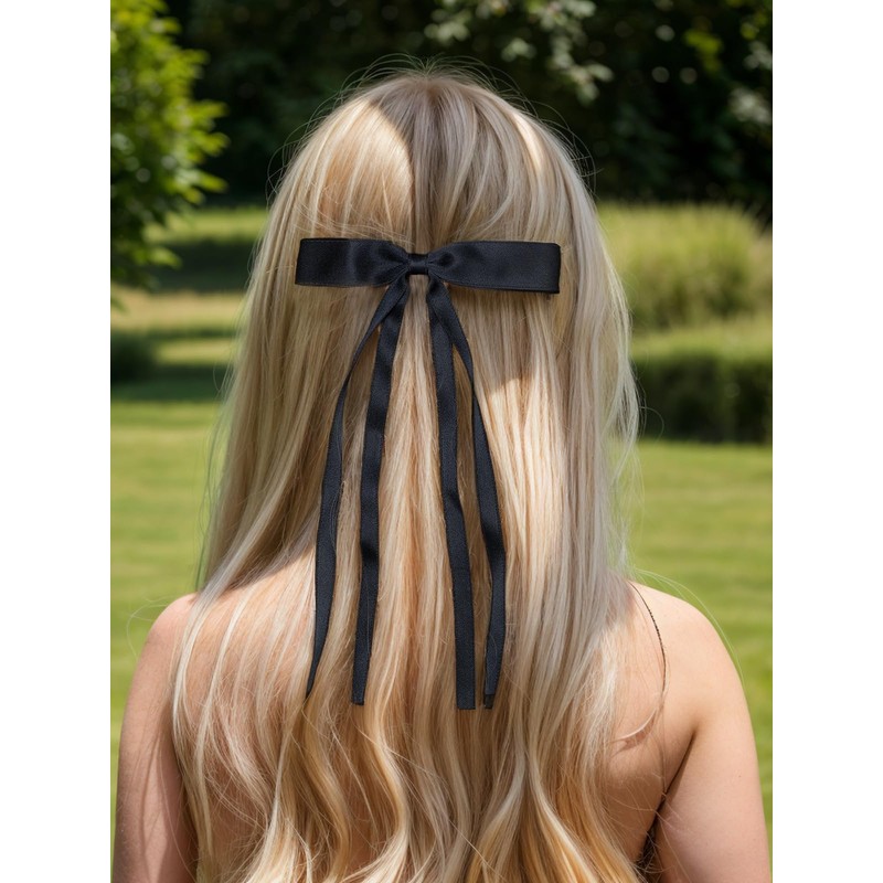 LFOUVRE 4pcs Hair Clips for Women Tassel Ribbon Bowknot with