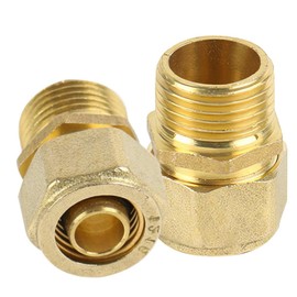 Screw Fitting Transition, 16 mm x 1/2 Male Thread, Clamping Ring Screw Connection, Brass Compression Fitting Clamping Connector, Adaptor Tube for Compression Fitting for Aluminium Composite Pipe,