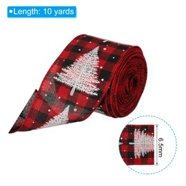 PATIKIL 2.5 Inch x 10Yard Plaid Ribbons with Christmas Tree Printed, Wired Edge Ribbon for Christmas Tree Birthday Gift Wrapping Bows DIY Decoration, Red Black