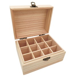 Anktily Unfinished Wooden Storage Box with 12 Compartments, 15 x 12 x 9 cm, Unfinished Wooden Box with Hinged Lid for Small Keepsakes, Jewellery, Tea Bag Holder