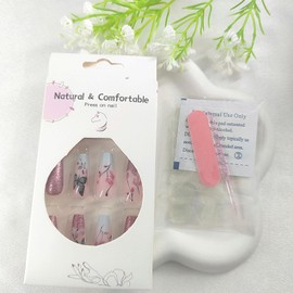 Long Press on Nails Coffin Fake Nails with Black Butterfly Flower Design Glitter Glue on Nails Gradient Nail Press ons French Tip Glossy Acrylic Nails for Girls 24Pcs