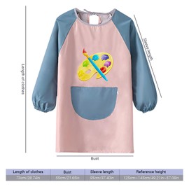 paitok Children's Art Apron Is a Waterproof Apron with Long Sleeves and Perfect for Painting, Cooking, and Messy Activities. Suitable 6-12 Years Girls/Boys Kids Apron(Pink Leather Blue Sleeves)
