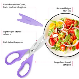 Kitchen Shears, iBayam Kitchen Scissors Heavy Duty Meat Scissors Poultry Shears, Dishwasher Safe Food Cooking Scissors All Purpose Stainless Steel Utility Scissors, 2-Pack (Pastel Purple)