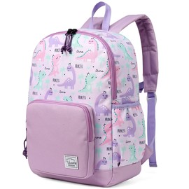 VASCHY Girls Backpack, 13L School Bag for Kids 4-6Years Old Water Resistant Toddler Rucksack Dinosaur Children's Backpack with Elastic Water Bottle Pockets for Elementary School(Purple Dino)