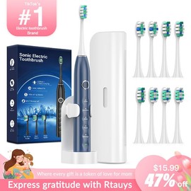 RTAUYS M5 Sonic Electric Toothbrush for Adults - Rechargeable Electric Toothbrushes with 8 Brush Heads & Holder, Travel Case, Power Electric Toothbrush with Holder，3 Hours Charge for 120 Days:_Upgraded Blue