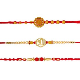 Raksha bandhan Set of 3 Rakhi for Brother | Shree Rakhi for Brother Pearl Rakhi for Little Brother | Om Rakhi Bracelet for Brother Rudraksha Rakhi for Bhaiya Rakhi Set | TRBCARK05
