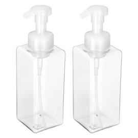 uxcell 2PCS Square Empty Foam Pump Bottle, 650ml Travel Foam Soap Dispenser Empty Refillable Plastic Pump Bottle for Lash Shampoo, Hand Soap, Facial Lotion(7.6", Clear)