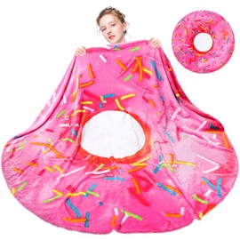 M&C Music Color Tortilla Blanket Double Sided, Giant Tortilla Blanket Adult Size Round Funny Blankets for Adults Teens Kids, Realistic Food Blanket Throw Wrap Blanket (Pink Donut, 80 inch)