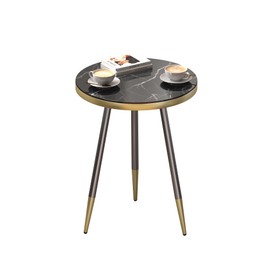 DYZAIMAX Round Coffee Table for Living Room, Bedroom, Balcony - 21.7" x 19.7" Space-Saving Black Marble-Textured Top, Sturdy Metal Frame with Black & Gold Finish | Premium Baked Paint, Easy Assembly