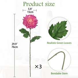 Hollyone 3Pcs Fake Mums Flowers Pink Artificial Chrysanthemum Flowers Silk 30" Long Stem Floral Arrangements Bouquets Faux Spider Mum Flower Pincushion Flower Bush Spring Home Decor