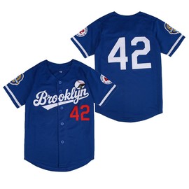 PXLZRUO Youth Black Legend Baseball Uniform #42 Stitched Boys Hip Hop Sports Jerseys Shirts for Kids (Blue, XS)