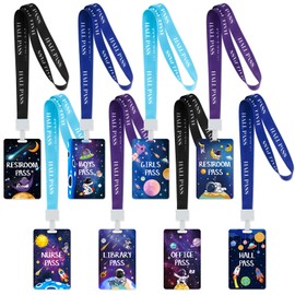 Set of 8 Outer Space Unbreakable PVC Hall Pass Lanyards and School Passes Set School Supplies Teacher Supplies for Classroom Elementary Middle School Restroom Library Office