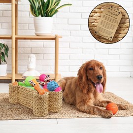 Casafield Dog Bone Shaped Storage Basket - Natural, Large Woven Water Hyacinth Pet Toy Organizer Bin