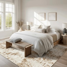 FMFUNCTEX 6x9 Washable Area Rug Brown Neutral Abstract Modern Large Non Slip Carpet for Living Room Bedroom Soft Low Pile Indoor Mat Contemporary Accent Throw Rug for Dining Kitchen Office Nursery