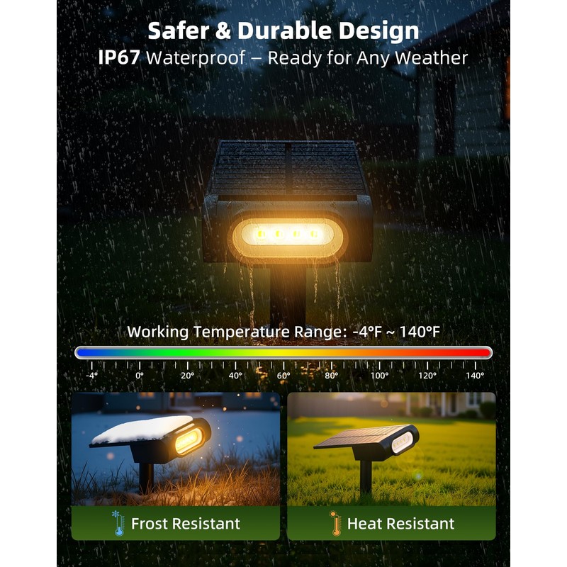 EZVALO Solar Spot Lights Outdoor Waterproof IP67, 3 Lighting Modes