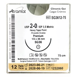Atramat Sutura Catgut Crómico 2-0 1/2 Ahusada Gruesa 36mm Sg3612-75