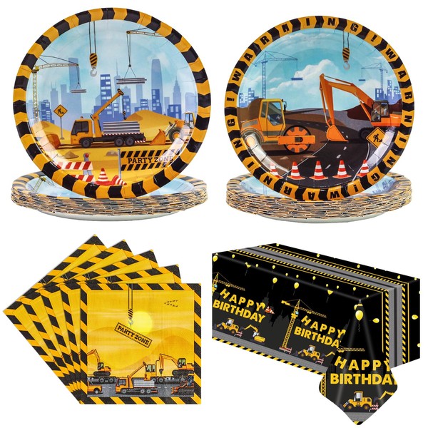 PULNCD 73Pcs Construction Party Supplies,Construction Theme Birthday Party Tableware Set