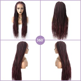 Lace Braids Wigs for Black Women Swiss Lace Front Cornrow Box Braided Wig Baby Hair Natural Looking Synthetic Fiber Lightweight Cornrow Micro Twist Braids Wigs #1B/99JT Black Mix Wine Red