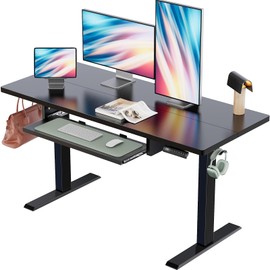 Marsail Electric Standing Desk with Ergonomic Keyboard Tray, Adjustable Desk with 27.5” to 46.7” Height Range, 4 Memory Presets, Smooth and Quiet Lifting, 48 x 24 inch Adjustable Height,TZESD14Black