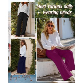 Neer 3 Pack Women's Plus Size Pants, Wide Leg Lounge Loose Sweatpants High Waist Drawstring Cotton Yoga Pants with Pockets(Black, Fuchsia, Navy Blue,3X-Large)