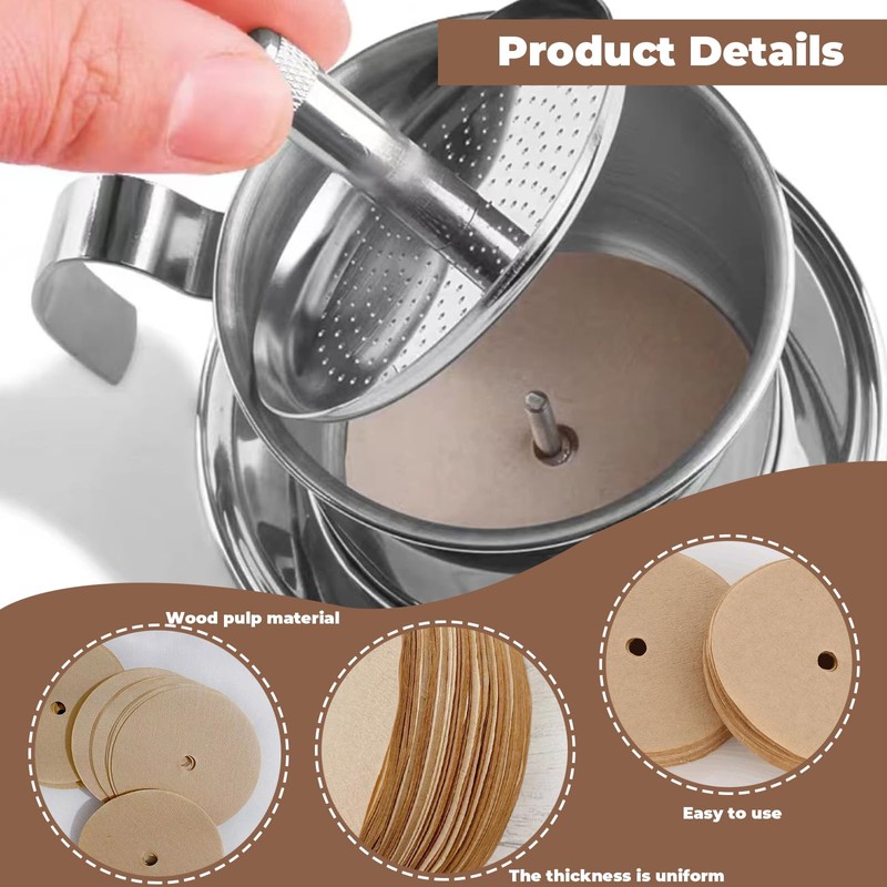 200Pcs High Density Coffee Filters Papers Easy Convenient Unbleached Wood
