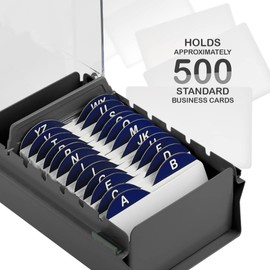 Acrimet Index Business Card Size File Holder Organizer Metal Base Heavy Duty (AZ Index Cards and Divider Included) (Gray Color with Clear Crystal Plastic Lid Cover)