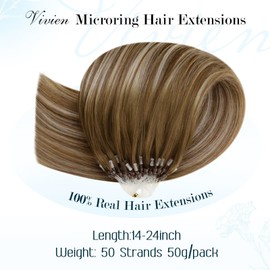 Vivien Ombre Micro Ring Extensions, Real Hair, Balayage Extensions, Micro Ring Extensions, Balayage Medium Brown with Blonde #6/60/6, 50 cm, 50 g, 50 Strands