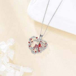 ZPMMPZ Cardinal Necklace 925 Sterling Silver Red Cardinal Pendant Heart Jewelry Gifts For Women