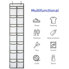 Hanging Shoe Storage, Shoe Racks with 14 Large Mesh Pockets 2 Hooks for Shoe Storage,Wardrobe Door Tidy with,Kitchen Bedroom Bathroom Closet Holder(White)