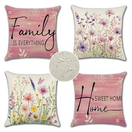 JOTOM Waterproof Cushion Covers 45x45 cm Flowers Butterfly Spring Outdoor Decorative Throw Pillow Covers 18x18 Inch Square Cushion Case for Sofa Couch Patio Garden Porch Bench Set of 4 (Pink)