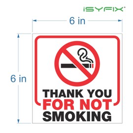 iSYFIX No Smoking Thank You Sticker Sign for Office – 4 Pack 6x6 Inch – Premium Self-Adhesive Vinyl, Laminated for UV, Weather, Scratch, Water & Fade Resistance, for Schools, Business and Restaurant