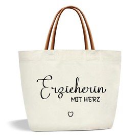 Toozen Leaving Gift Educator Canvas Tote Bag, Thank You Gift for Teacher, Shopping Bags with Heart, Nursery Farewell Gift for Teacher Teacher Thank You Gift from Students