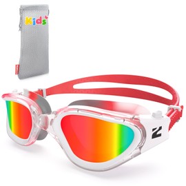 ZIONOR G1MINI Children's Swimming Goggles Ultra Polarised Comfortable Swimming Goggles Anti Fog UV Protection Swimming Goggles for Girls and Boys (Years 3-14) (Mixed White Red Grey Red)