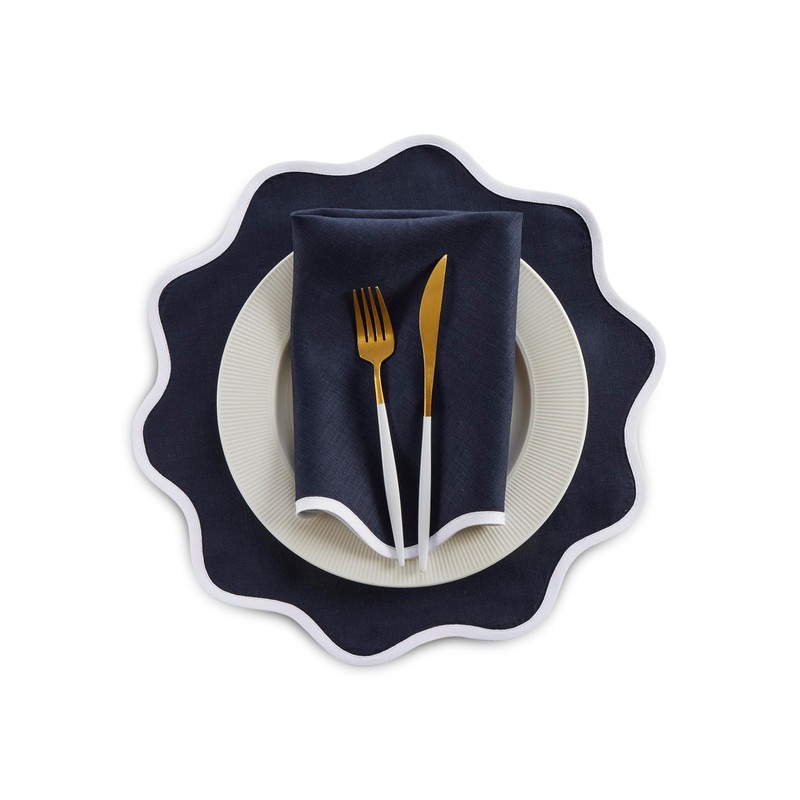 Solino Home Scallop Linen Dinner Napkins 20 Inch - 100%