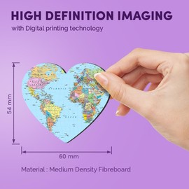 1x Heart MDF Magnet 6cm - World Map Globe Earth Geography - Fridge Locker Office Whiteboard Toolbox #170943