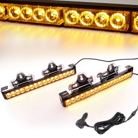LE-JX Amber 2 in 1 Emergency Strobe Light Bar 21 Flash Patterns Yellow Traffic Advisor Warning Hazard Windshield Safety Lights Bar with Cigar Lighter for Police Vehicles, Truck (2×16.8 inch, 32 Led)