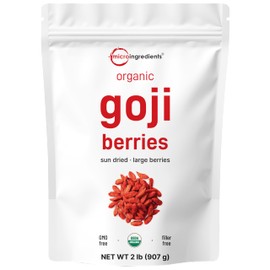 Organic Goji Berries, 32 Ounces | 100% Natural Sun-Dried Whole Fruit | Sulfate & Additive Free | Large Berry Form, Great Flavor for Drinks, Snacks, & Beverages | Non-GMO & Vegan