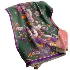 GFM® Women's Cashmere-Texture Pashmina Style Scarf Shawls for Autumn, Winter, Christmas (FRLSHL-CC) (Flowers on Green)(FRLSHL-120)