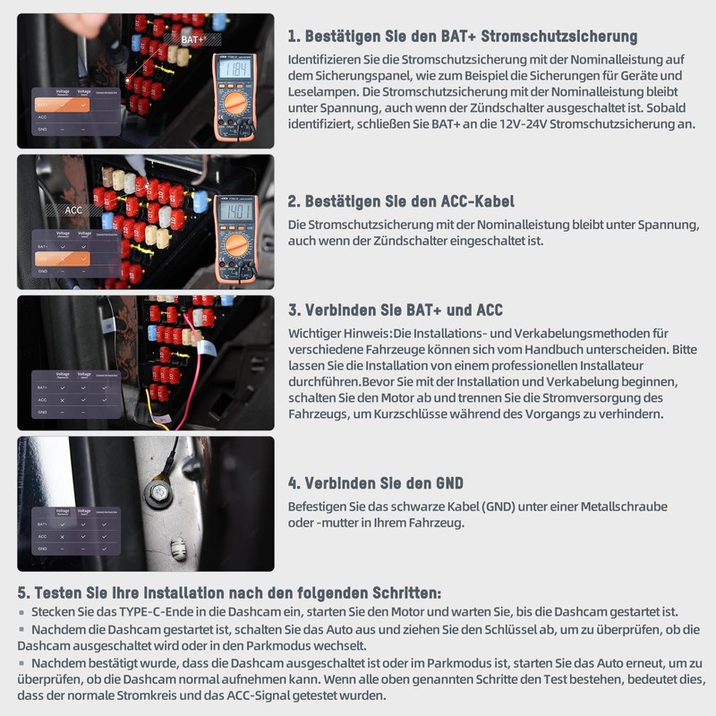 Hikvision C6PRO Buckline, Micro Hardwire-Kit, 12.5ft/3.8 Meter Auto-Ladekabel-Kabel, Parküberwachung mit
