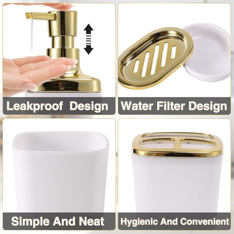 White Bathroom Accessories Set 8 Piece White and Gold Bathroom
