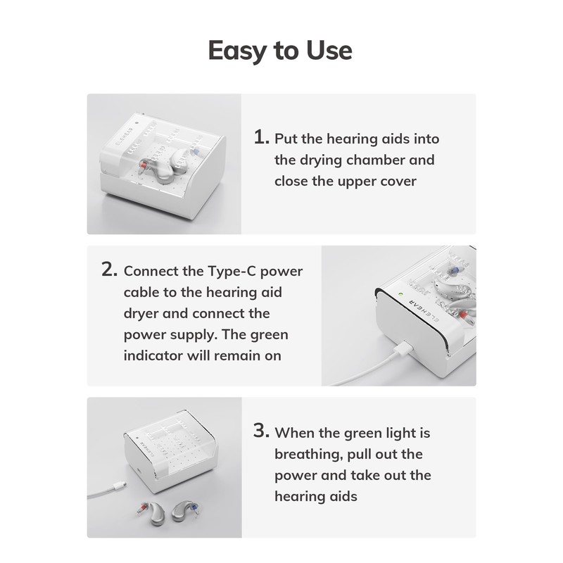 ELEHEAR Hearing Aid Dryer and Dehumidifier, Removes Moisture, Sweat, and