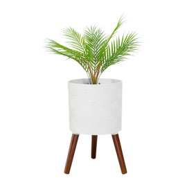 nacltlo 10 inch Indoor Plant Pot with Medieval Pattern, Figuline Planter for Indoor Plant with Wooden Legs, Outdoor,White