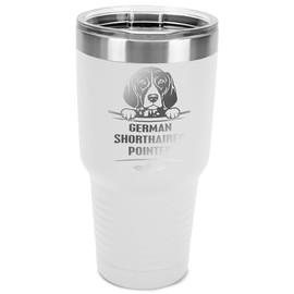 100 North German Shorthaired Pointer White 30 ounce Stainless Steel Insulated Tumbler With Clear Lid