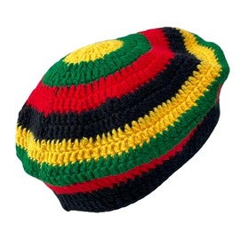 Itzu Men's Rastacap Tam Beret Beanie Hat Cap Crochet Knit in RYGB Circles (Tam)