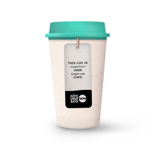 Circular Now Cup - 12oz/340ml Reusable Coffee Cup Made from Recycled Single Use Cups. (Cream & Happy Mint)